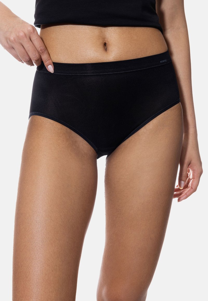 Mutande alte nere in tessuto liscio, con una vita strutturata e lati senza cuciture per comfort e una vestibilità sicura.