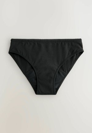 Slip in cotone nero con design semplice, elastico in vita e texture liscia. Senza motivi visibili o accessori.