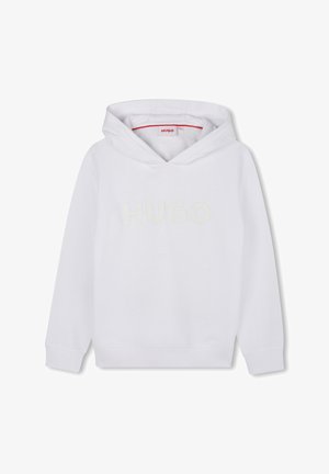 Witte hoodie met een kangoeroezak, een capuchon met trekkoord en een subtiele "HUGO"-logo in lichte kleur. Zachte stof, rib gebreide mouwen en onderrand.
