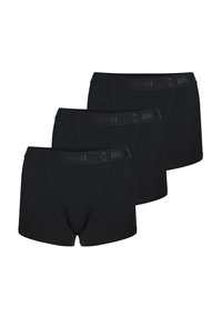 Boxers noirs dans un pack de trois. Fabriqués en coton, avec une taille douce portant le nom de la marque imprimé en gris.