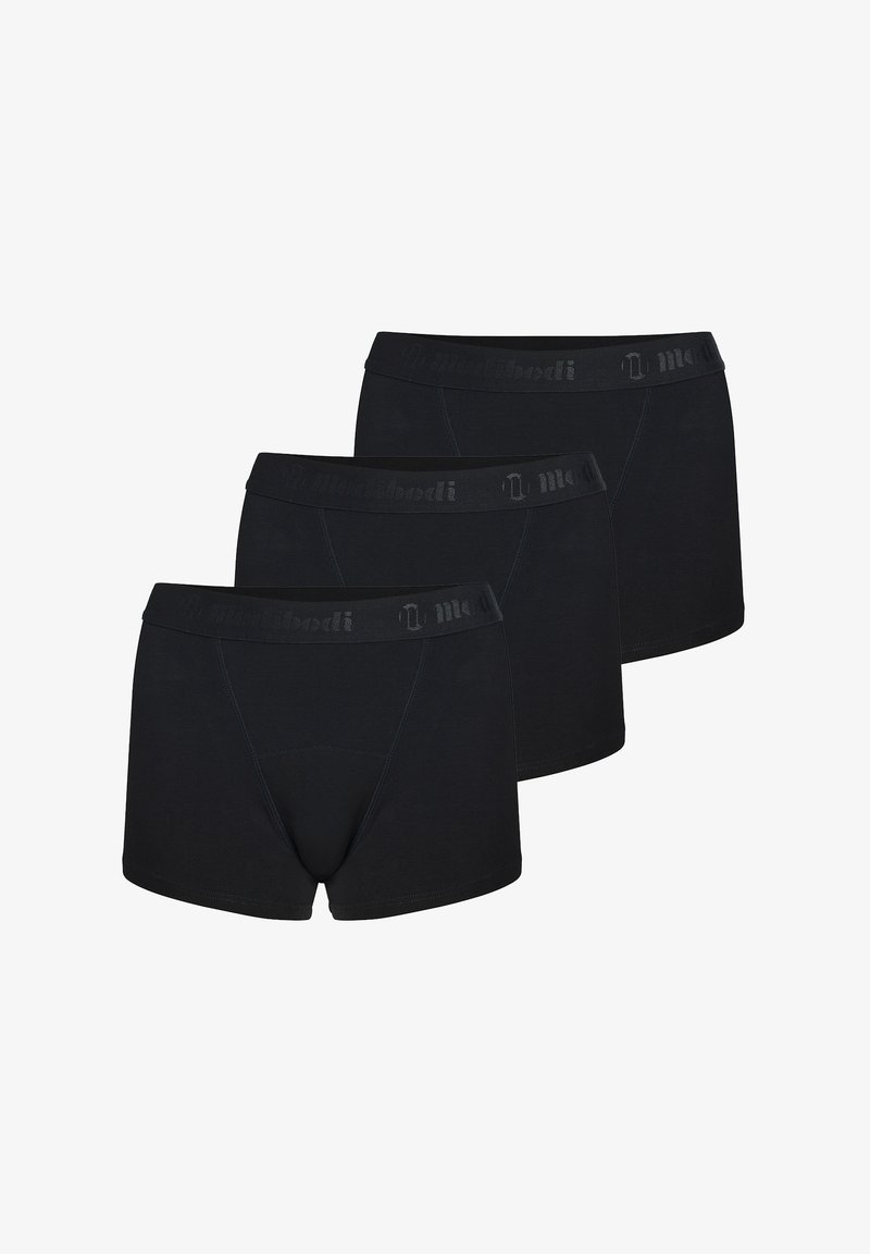 Boxers noirs dans un pack de trois. Fabriqués en coton, avec une taille douce portant le nom de la marque imprimé en gris.