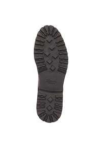 Semelle de botte en caoutchouc noir avec un motif de semelle qui présente des formes de diamants et de rectangles pour une traction et une adhérence optimales. Construction robuste.