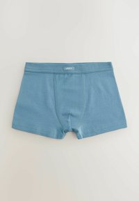 Blå bomullsboxershorts med en mjuk textur, som har en sydd frampåse och en enfärgad design. Inkluderar "NEXT"-etikett på midjebandet.