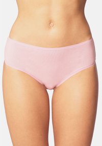 Lichtroze katoenen slip met een gladde textuur, met een middelhoge taille en minimale elastische rand rondom de randen.