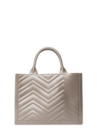 Borsa tote trapuntata beige con motivo a zigzag, materiale in finta pelle liscia e doppi manici rotondi. Forma rettangolare con lati strutturati.