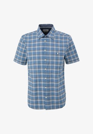 Kurzarm-Hemd aus karierter Baumwolle in Blau und Weiß, mit Knopfverschluss, klassischem Kragen und einer kleinen Brusttasche. Strukturierter Baumwollstoff.
