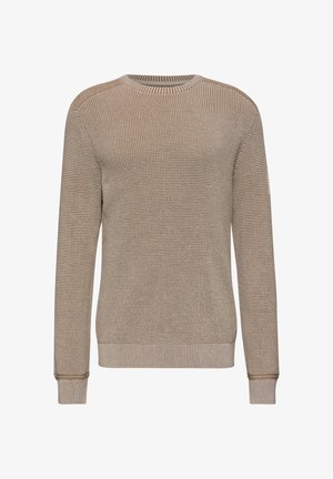 Pletený svetr v jemné béžové barvě s texturovaným vzorem. Obsahuje kulatý výstřih a žebrované manžety a lem. Dlouhé rukávy, klasický střih.