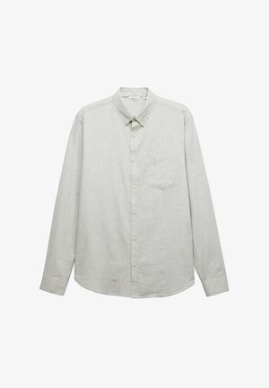 Jasnoszara longsleeve z guzikiem, wykonana z tkaniny o subtelnej fakturze, z pojedynczą kieszenią na piersi i klasycznym kołnierzykiem.