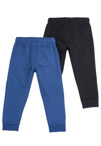 Bomullsbyxor i joggerstil i blått och svart, med elastisk midja, muddar och bakfickor samt en mjuk textur.