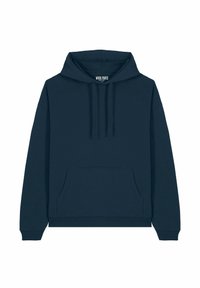 Felpa blu navy realizzata in tessuto morbido, con cappuccio regolabile, tasca a marsupio e polsini e fondo a coste per una vestibilità rilassata.