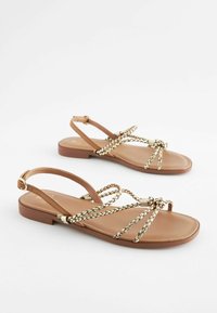 Next FOREVER COMFORTÂ® LEATHER FLAT TUBULAR PLAITED SANDALS - Sandale - tan gold