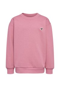 Roze sweatshirt van zachte katoen, met een ronde hals, lange mouwen, geribbelde manchetten en een klein decoratief logo op de borst.