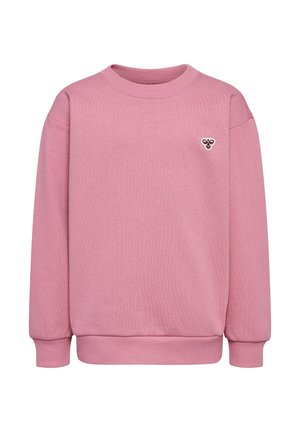 Roze sweatshirt van zachte katoen, met een ronde hals, lange mouwen, geribbelde manchetten en een klein decoratief logo op de borst.
