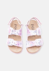 Ροζ δερμάτινα σανδάλια παιδικά με λουλουδένια σχέδια, ρυθμιζόμενα λουριά με αγκράφες και ανοιχτά δάχτυλα, μέγεθος 24.
