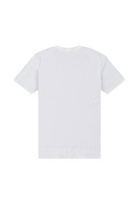 Hvid bomulds T-shirt med korte ærmer, rund halsudskæring og en glat tekstur. Ingen synlige tryk eller mønstre på ryggen.