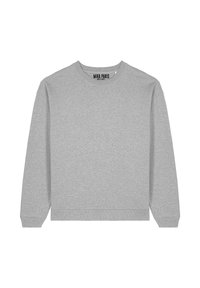 Felpa grigia con maniche lunghe, colletto a girocollo e polsini a coste. Tessuto liscio, design minimal con etichetta logo sul collo.