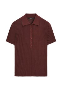 Ribbad kortärmad polo i mörkröd, med knäppt framstycke och klassisk krage. Tillverkad av mjukt, texturerat tyg.