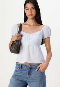 Hollister Co. Easy Babydoll Top - Μπλούζα - white/blue
