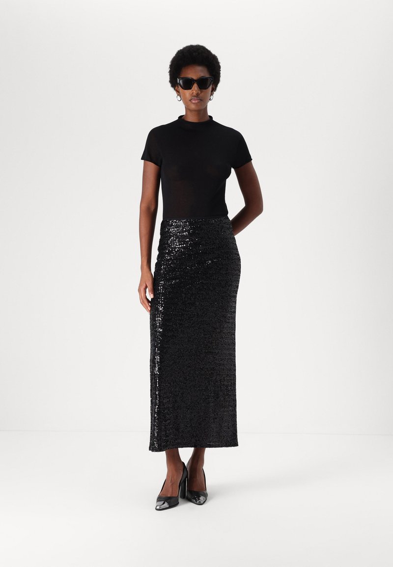 Jupe Longue DKNY Noire En Laine Mélangée - Taille 10 - Coupe A-line, Style Structurel - Occasion Très Bon état