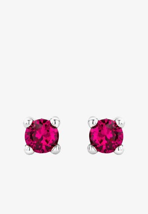 Srebrne uhane z okroglimi, svetlo roza dragulji z facétno površino, pritrjeni z štirimi podobnimi zaponkami.