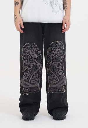 SNAKE AND SPIDER OUTLINE APPLIQUE - Relaxed fit jeans - black