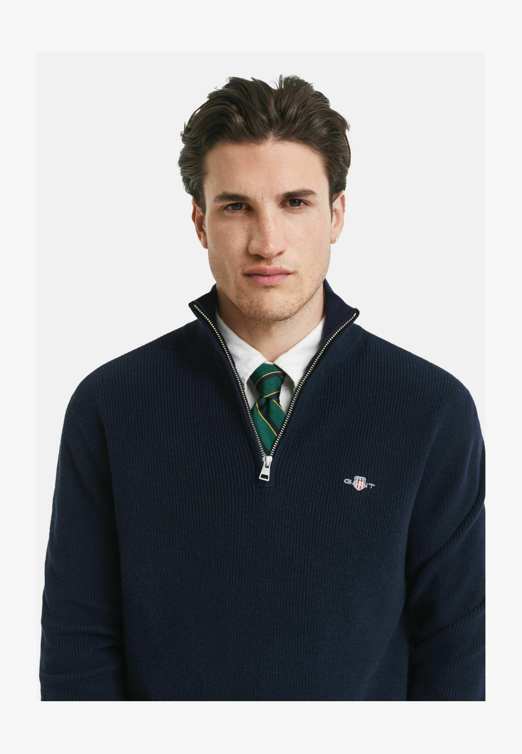 GANT Maglione Uomo Classic Cotton Halfzip – Blu Jeans Scuro Melange, Vestibilità Regolare, Mezza Zip, Ricamo Sul Petto, Taglia XXL