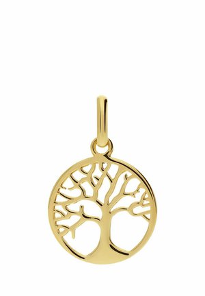 Pendentif circulaire en or avec un design découpé d’un arbre sans feuilles et une boucle lisse pour l’attacher à une chaîne.