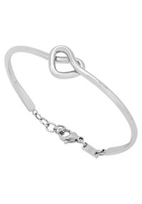 Bracciale in argento con un design liscio e minimale. Presenta un dettaglio a nodo intrecciato, catena regolabile e chiusura a gancio.