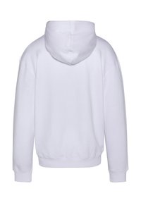 Felpa bianca con cappuccio realizzata in tessuto morbido, caratterizzata da una vestibilità comoda, polsini a coste e una schiena liscia con cappuccio di dimensioni medie.