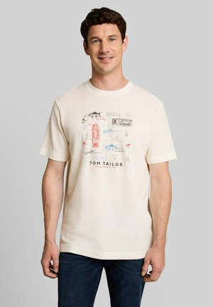 TOM TAILOR, STRUCTURED PRINT T-SHIRT - T-shirt print - gardenia white