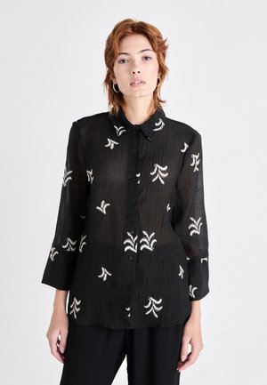 JDYTHEO 7/8 EMBROIDERY - Button-down blouse - black/sandshell