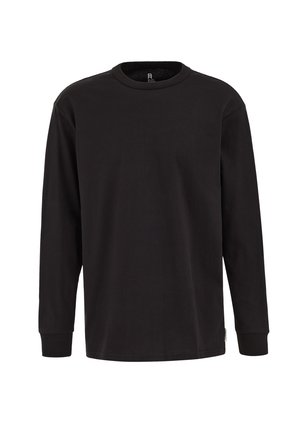 Camiseta negra de manga larga hecha de algodón. Cuenta con un cuello redondo y puños acanalados. Corte clásico con una textura suave. Sin estampados.