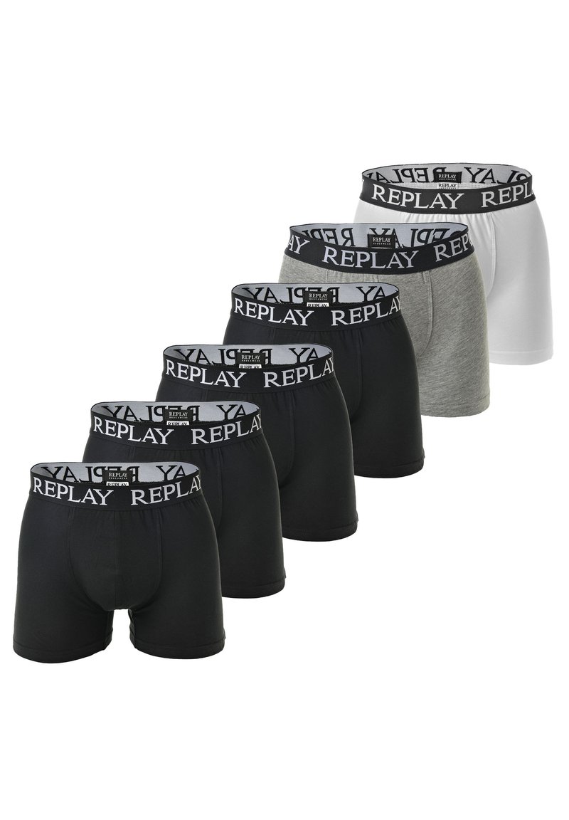 Replay 6ER PACK LOGO EINFARBIG - Boxer brief - schwarz schwarz grau weiß