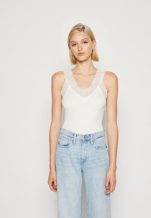 ORGANIC TOP W/ LACE - Linne - ivory