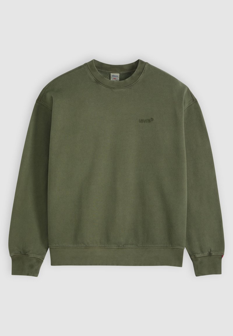 Felpa verde oliva con scollo rotondo, maniche lunghe, polsini e orlo a coste, con piccolo logo Levi's goffrato sul petto sinistro.