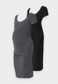 LOW SCOOP NECK SHORT SLEEVES BODYCON GATHERED SIDE MINI DRESS 2 PACK - Jerseykleid - dark grey/black
