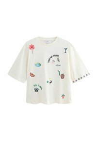 Next REGULAR FIT  SHORT SLEEVE EMBROIDERED GRAPHIC CREW NECK - T-shirt imprimé - fun placement graphic ecru