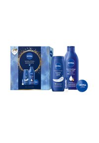 NIVEA WOHLFÜHL MOMENTE GESCHENKSET CREME + BODY MILK + PFLEGEDUSCHE + LABELLO - Shower gel