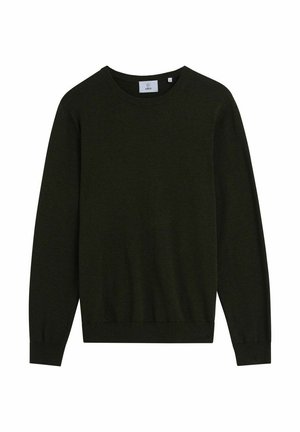 Mörkgrön sweatshirt med rund hals och långa ärmar, ribbade mudd och nederkant. Tillverkad av mjukt material, med en etikett inuti kragen.