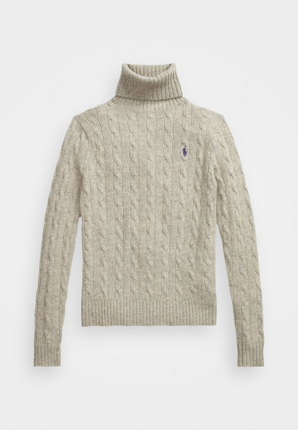 WOOL CASHMERE CABLE ROLL NECK JUMPER - Jumper - light vintage heather