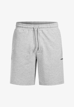 Graue Baumwollmischung-Shorts mit elastischem Bund und Kordelzug. Mit seitlichen Taschen und einem kleinen Logo am unteren Saum.