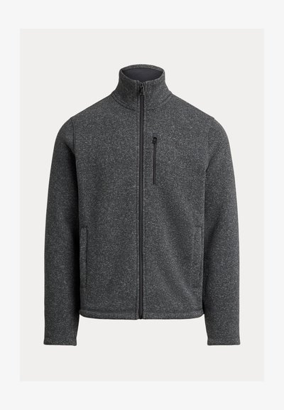 Γκρι μπουφάν με φερμουάρ, κατασκευασμένο από υλικό με υφή, με ψηλό γιακά, δύο πλαϊνές τσέπες και μία τσέπη στο στήθος με φερμουάρ.