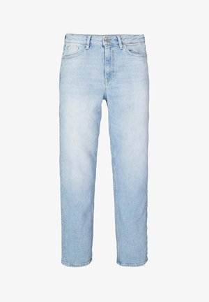 Lichtblauwe denim jeans met een rechte pijp, met een klassiek vijf-pocket ontwerp en een knoopsluiting bij de taille.