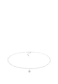 Sølv kædsel med små runde perler og en central stjernesformet vedhæng med en diamantaccent, der fremviser et delikat design.