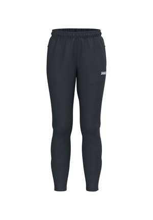 Pantalon de jogging athlétique noir avec taille élastique et logo « JAKO » sur la cuisse droite, coupe ajustée.