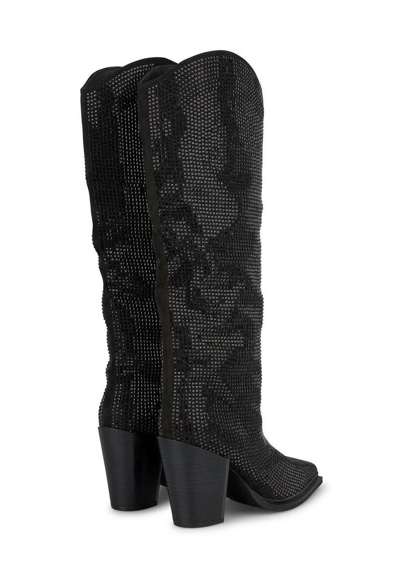 Bottes ALMA EN PENA En Cuir Noir Effet Lézard - Taille 38 - Avec Strass - Talons Plats - Neuf Dans Boîte - Style Rock