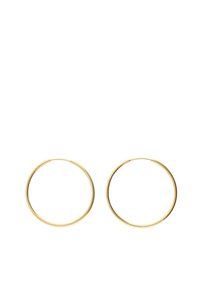 Orecchini a cerchio in oro con una finitura liscia e lucida; forma circolare, spessore uniforme e senza decorazioni visibili.