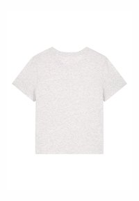 T-shirt gris à manches courtes en tissu doux, avec un col rond et une coupe droite, affichant une surface texturée uni.