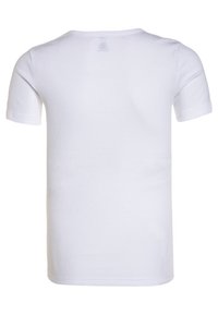 T-shirt en coton blanc à manches courtes, col rond, texture lisse et design simple, sans ornement.