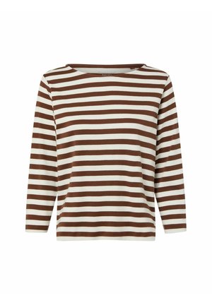 Brown and cream striped long-sleeve top, made from cotton. Features a round neckline and a relaxed fit with straight cut.